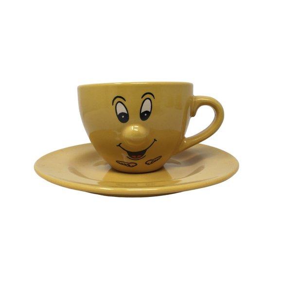 Vintage Mustard Yellow Smiling Face Cup and Saucer Set - 3d Nose - Cute Features - Picture 1 of 4